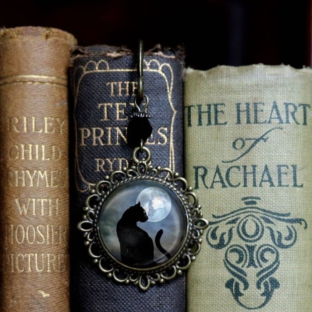 Black Cat Bookmark - Spooky Full‎ Moon - Antique Bronze Vintage Book Hook